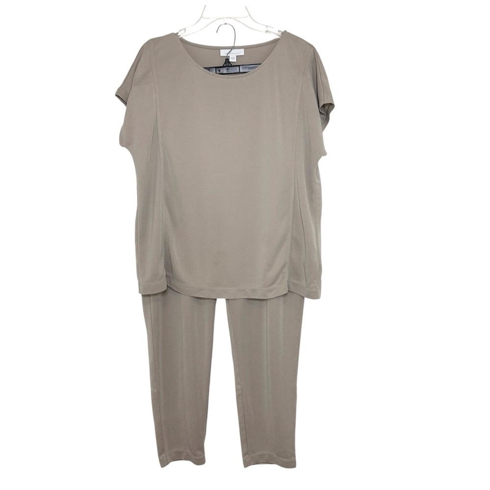 Pure Jill Sand Washed Lounge Set Short Sleeve Top Size M Tapered Pants Size LP